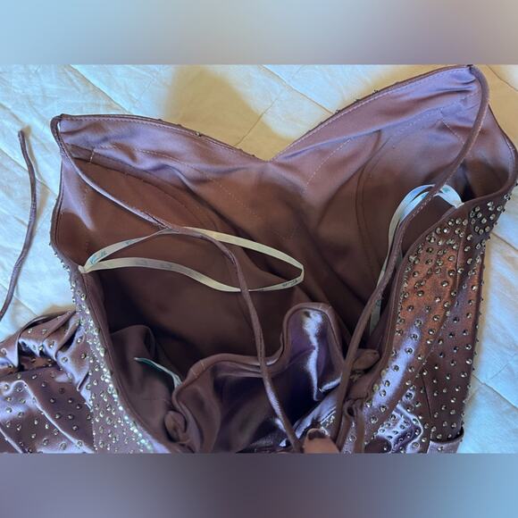 Camille La Vie Purple Mauve Studded Trumpet Formal Dress w/ High Leg Slit - 8 - Picture 6 of 16